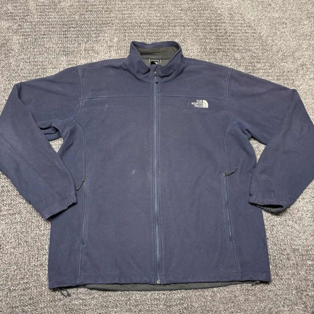 The North Face Jacket Mens‎ 2XL Navy Blue Heavy Fleece Full Zip Outdoor Hiking
